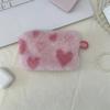 Women Plush Love Lipstick Cosmetic Storage Bag Heart Dot Stripes Leopard Print Clutch Mini Key Coin Purse ID Bag Case