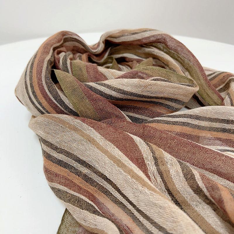 Fashion Men's Cotton And Linen Striped Brown Scarf  Long Shawl Japanese Unisex Style Fashion Scarves