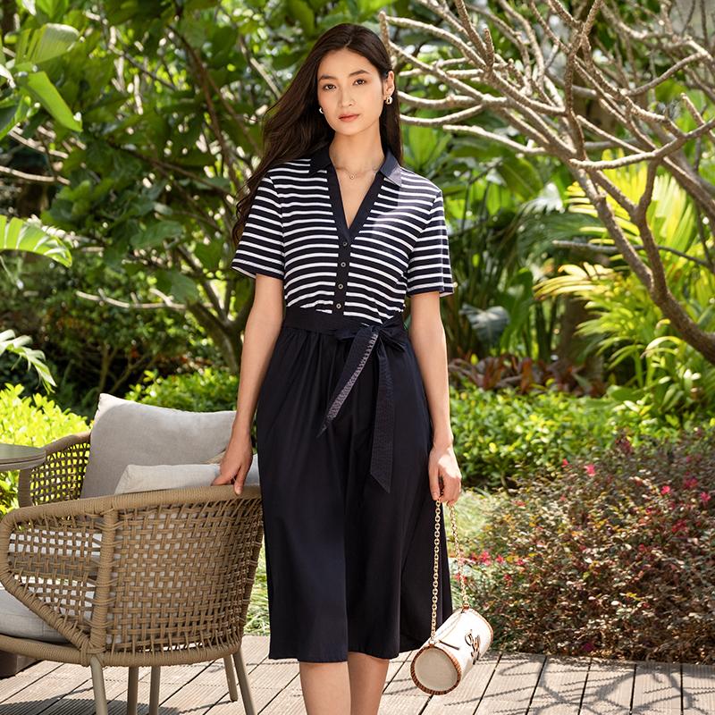 Tommy Hilfiger Elegant Waist-Defining Knit V-Neck Polo Dress Women dresses XW0XW08169