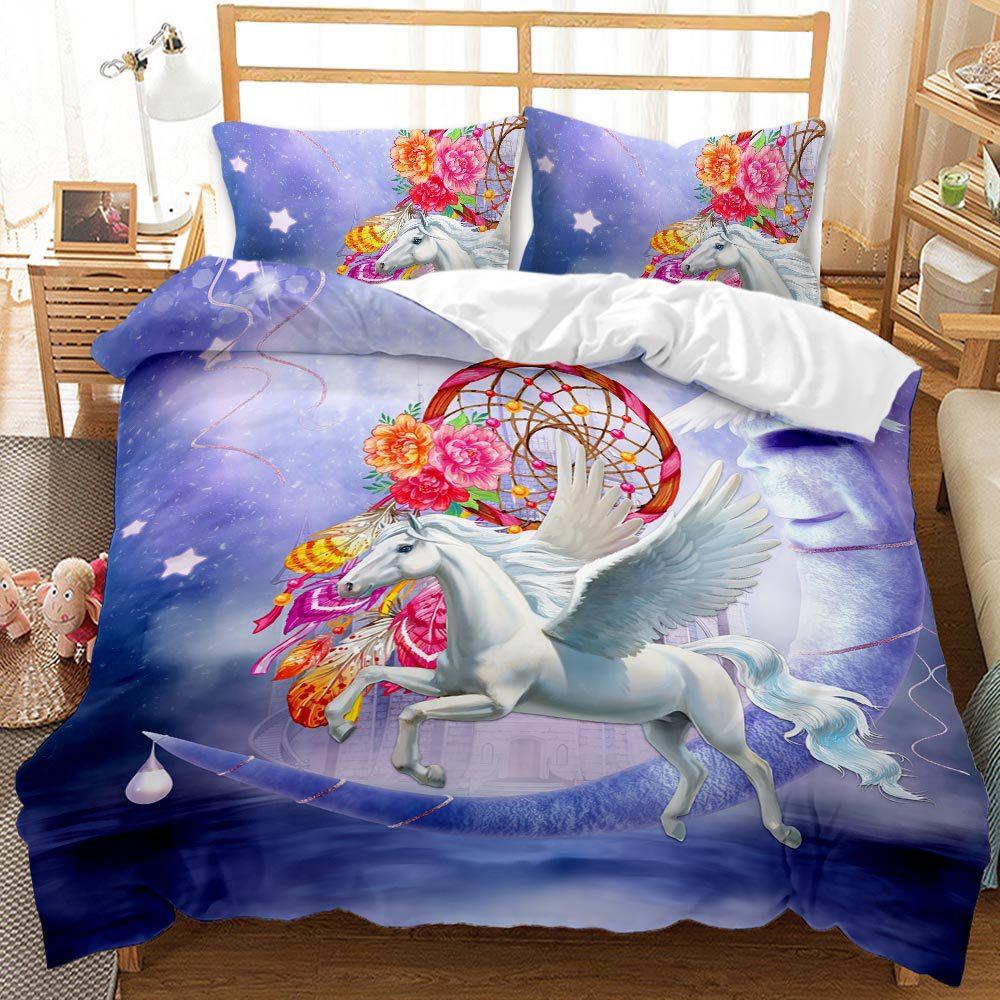 Unicorn Kit 3D Digital Printing Quilt Cover Princess Bedding Girl Three-piece Set
