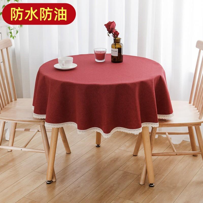 Waterproof Oil-Resistant Round Tablecloth Dining Table Or Coffee Cotton-Linen Look Modern Minimalist With Lace Trim