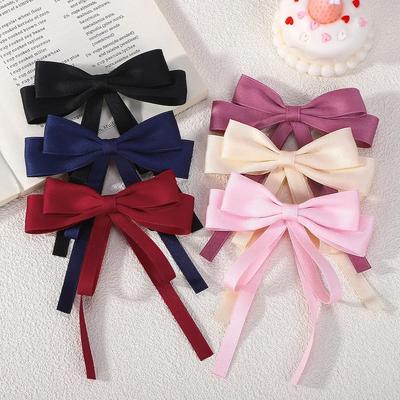 2pcs Elegant Bow Long Ribbon Hair Clips for Women Girls Sweet Large Bowknot Satin Hairpins Ponytail Headwear Hair Accessories