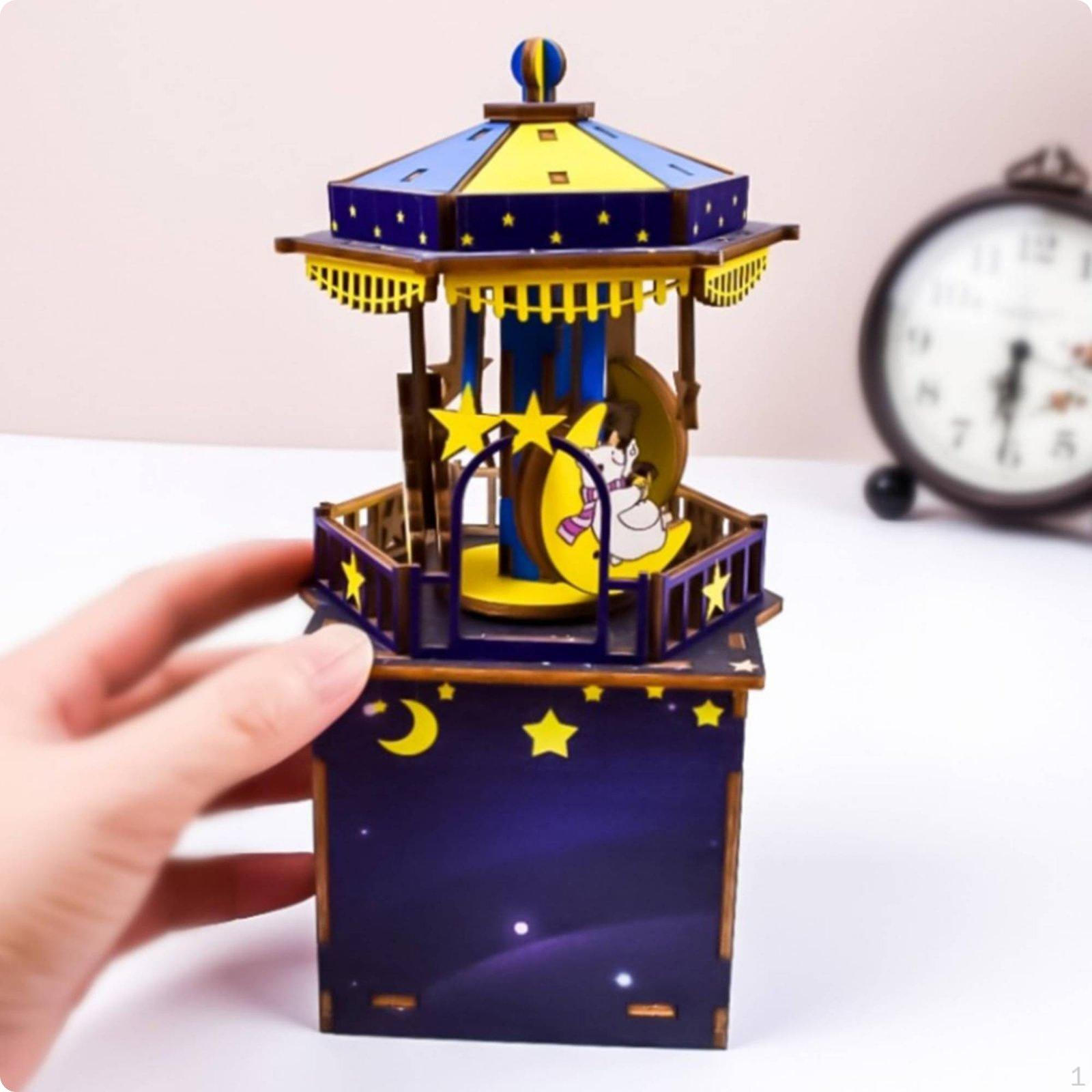 Whirligig Music case Gift 3d Wooden Rotating Puzzle Goodnight Carousel Goodnight Carousel