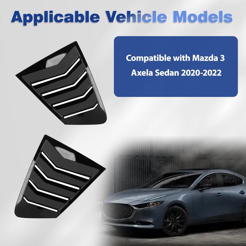 2PCS Glossy Black Rear Side Window Trim Spoiler Back Window Shutter Cover Louver Air Vent for Mazda 3 Axela Sedan