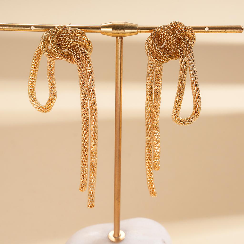 Metal chain knotted fringed earrings simple stud earrings niche earrings