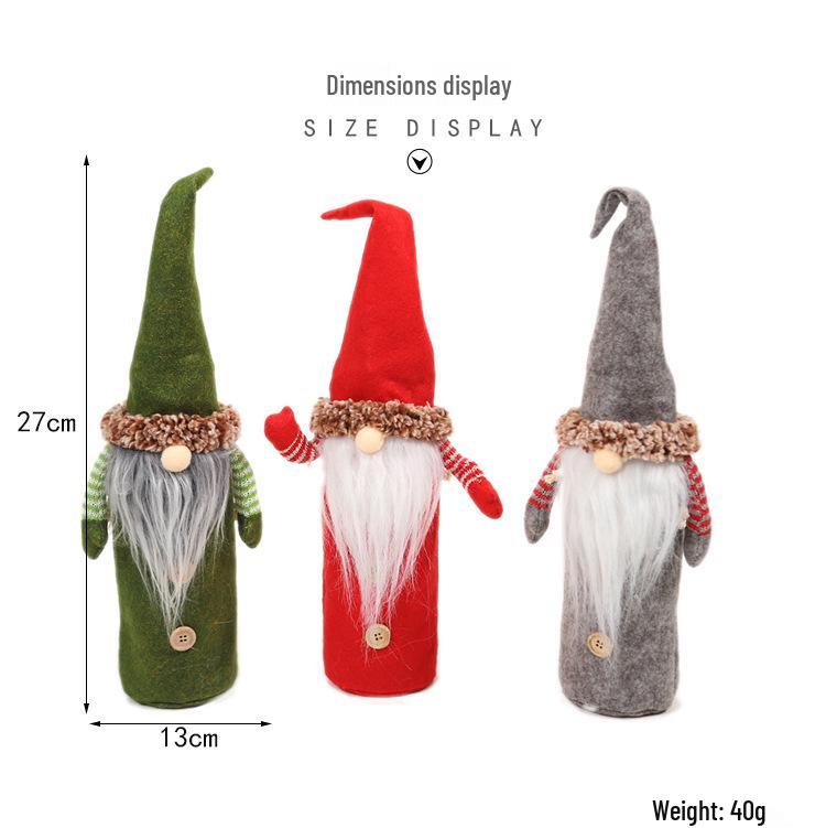 Mingguan Christmas Faceless Old Man Wine Bottle Cover Set - Non-Woven Fabric, European and American Style, 2-Piece Decoration Cover