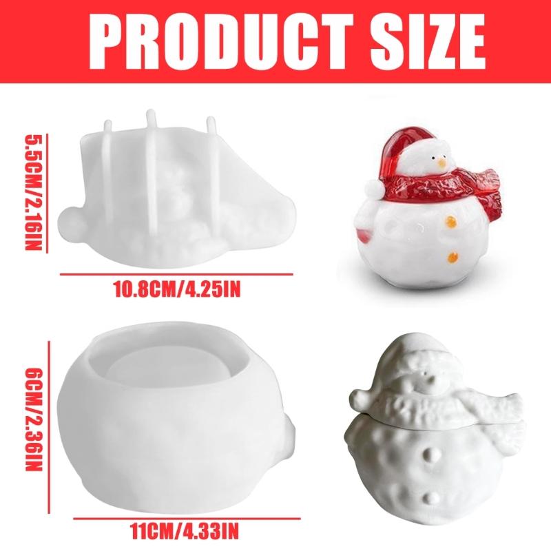 Snowman Shaped Resin Jar Silicone Molds with Lid Christmas Snowman Candle Holder Silicone Molds