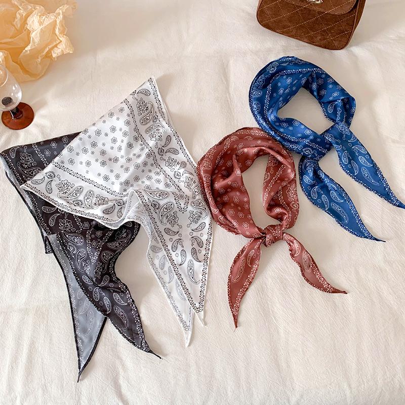1Pc Headbands Scarf Polyester Retro Headscarf Women's Hijab Hair Ribbons Cashew Print Satin Silk Scarf