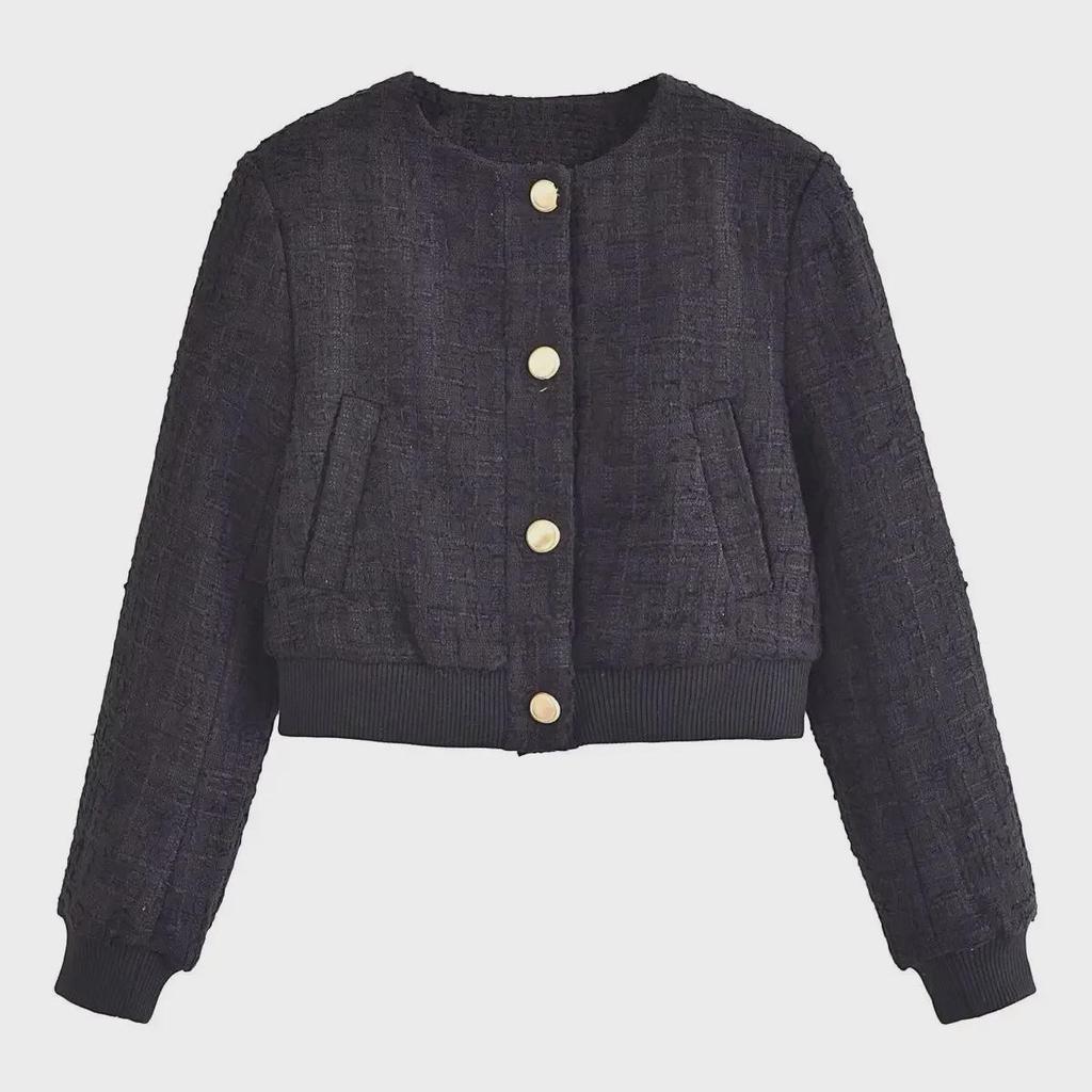 2024 Summer Women's Solid Color Textured Short Pilot Jacket