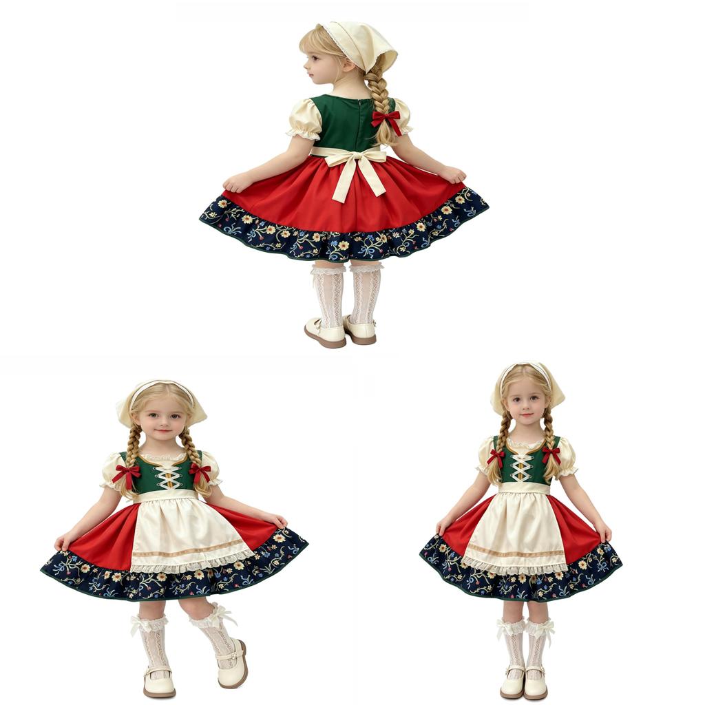 European Fairy Tale Girls Dirndl Costume For Oktoberfest And Stage Performances