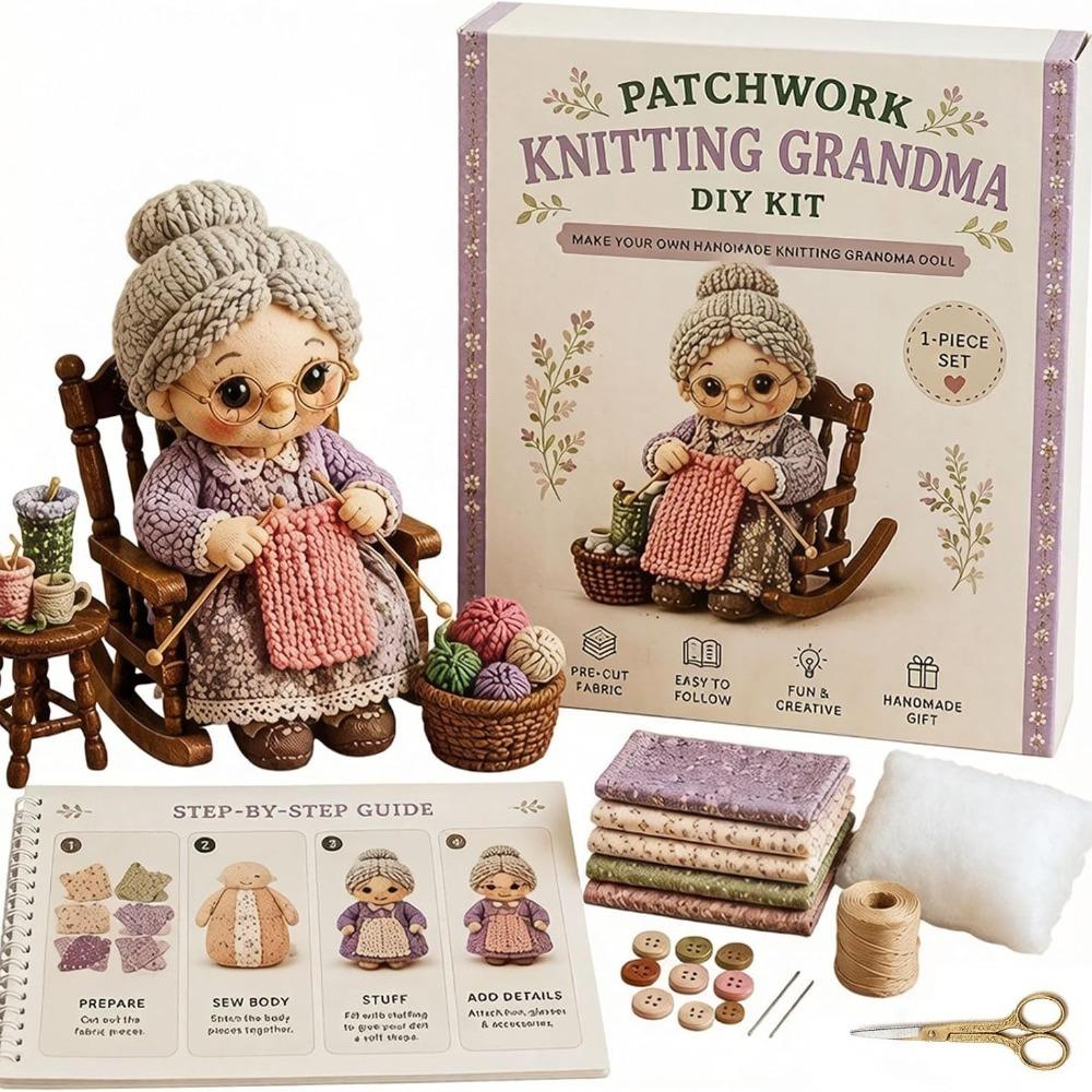 Knitting Grandma Sewing Lady Patchwork DIY Collection Kit Fabric Sewing Kit  for Adults Beginners