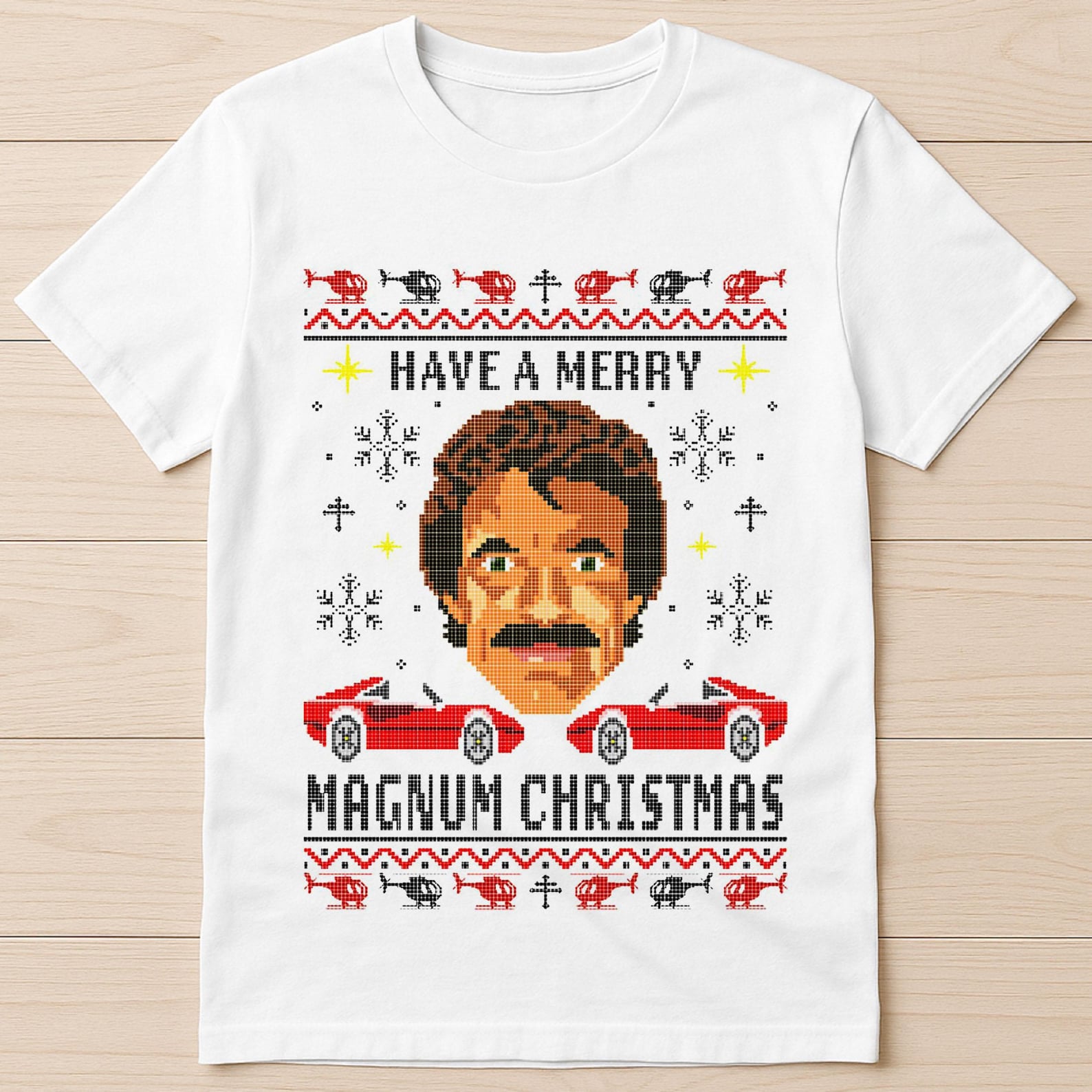 Magnum PI Christmas Tom Selleck Xmas 80s Best Seller Funny Gift Tee T-Shirt 1792 S