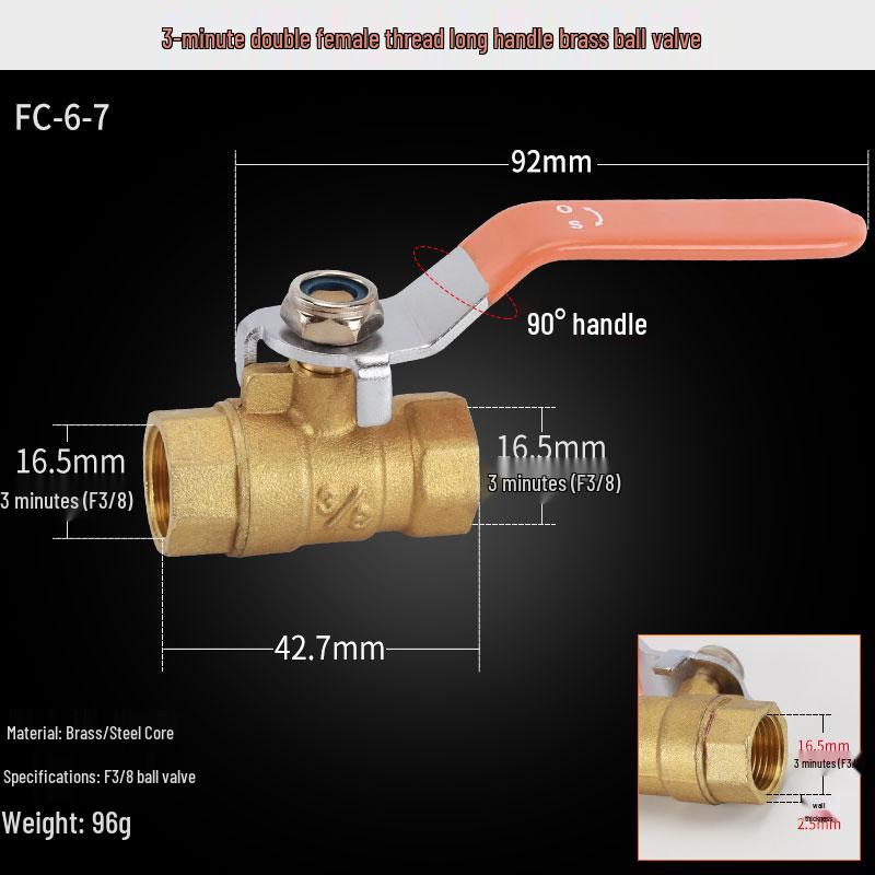 Copper Ball Valve, Female to Male, Multiple Thread Sizes, Quick Open Long Handle for Tap Water Pipe.