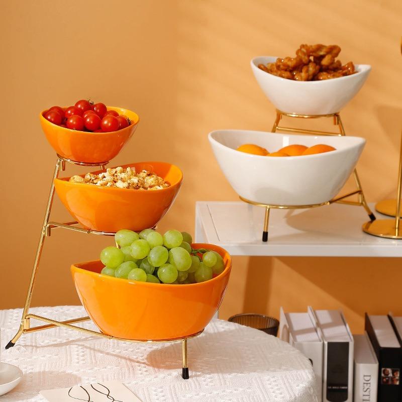 European Light Luxury Multi-Layer Fruit Plate Creative Living Room Household High-Value Ceramic Snack Candy Plate Dim Sum Dried Fruit Basket