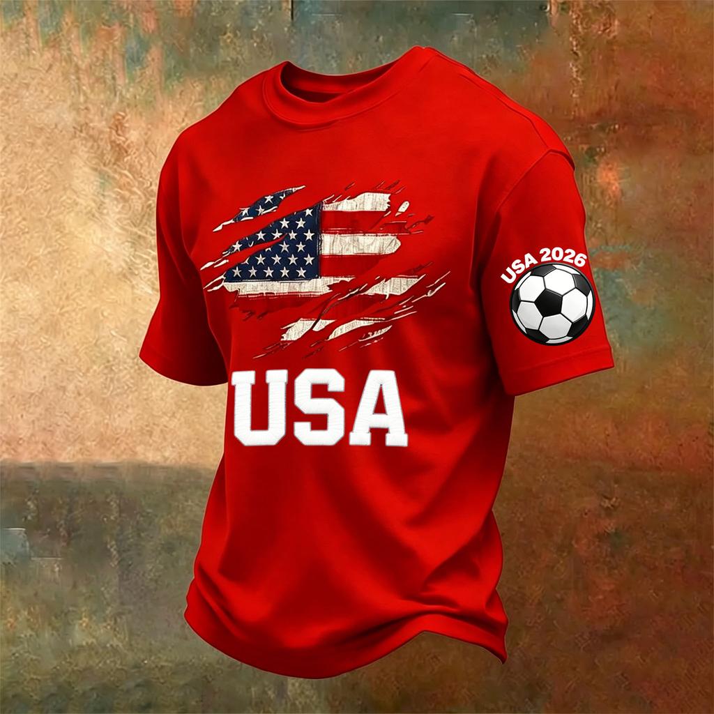 Men's Patriotic Independence Day Printed T-Shirt Short Sleeve Casual Neck Top with USA Lettering