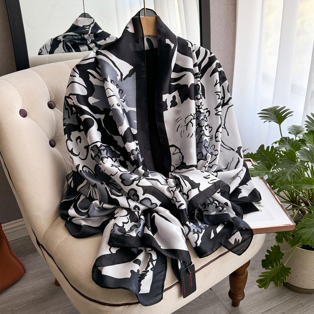90*180cm Fashion Luxury Silk Scarf Women Soft Smooth Scarves Wrap Hijab Outdoors Muffler Long Shawl Beach sun protection