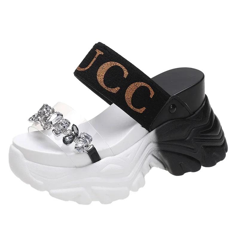 2021 New Summer Fashion Women Wedges Sandals Beach Casual Woman Platform Open Toe Shoes Ladies All-match Rhinestone Sandals
