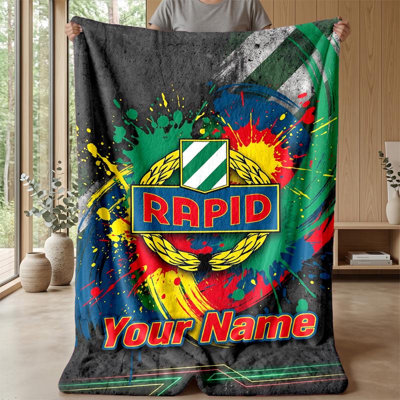 Custom Text Flannel Throw Blanket, Lightweight Cozy Bed Sofa BlanketRapid Wien FC