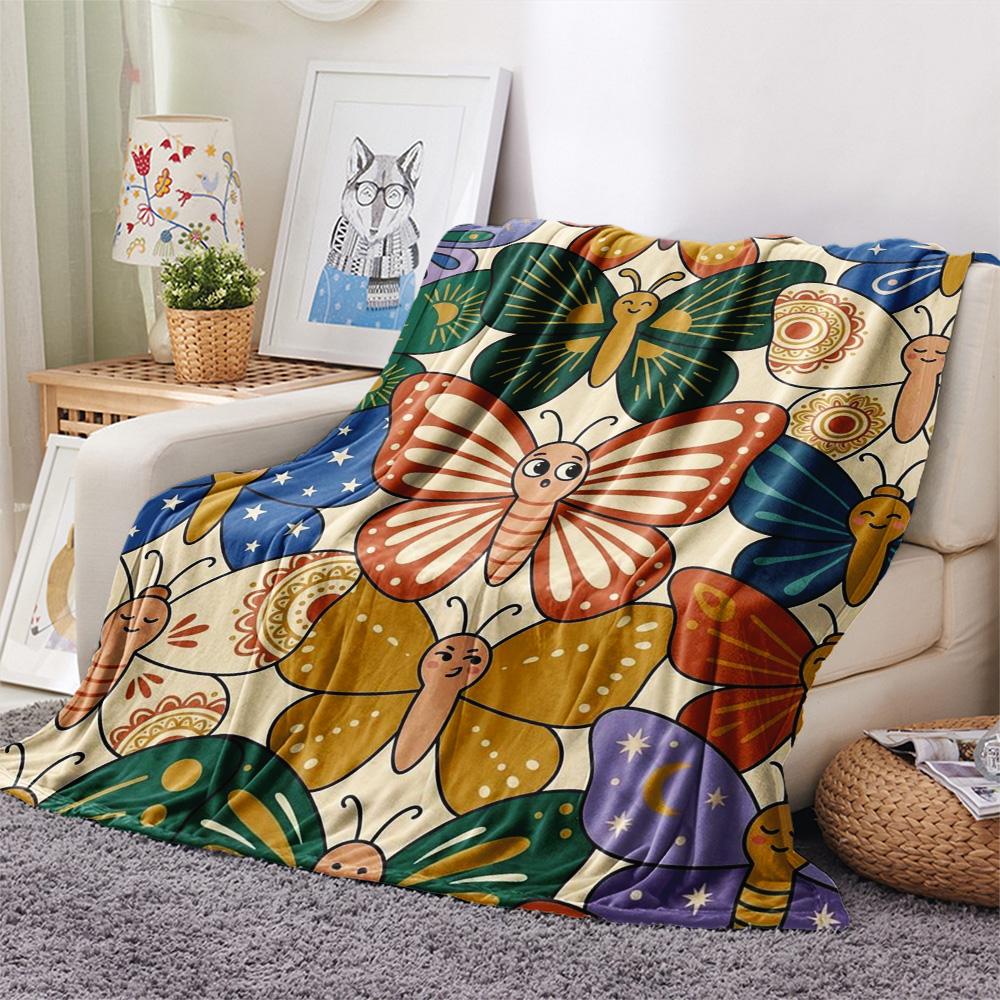 1Pc Butterfly Print Flannel Blanket, High quality Comfortable for All Seasons, Home Decor, Warmth and Comfort, Perfect for Christmas Gifts
