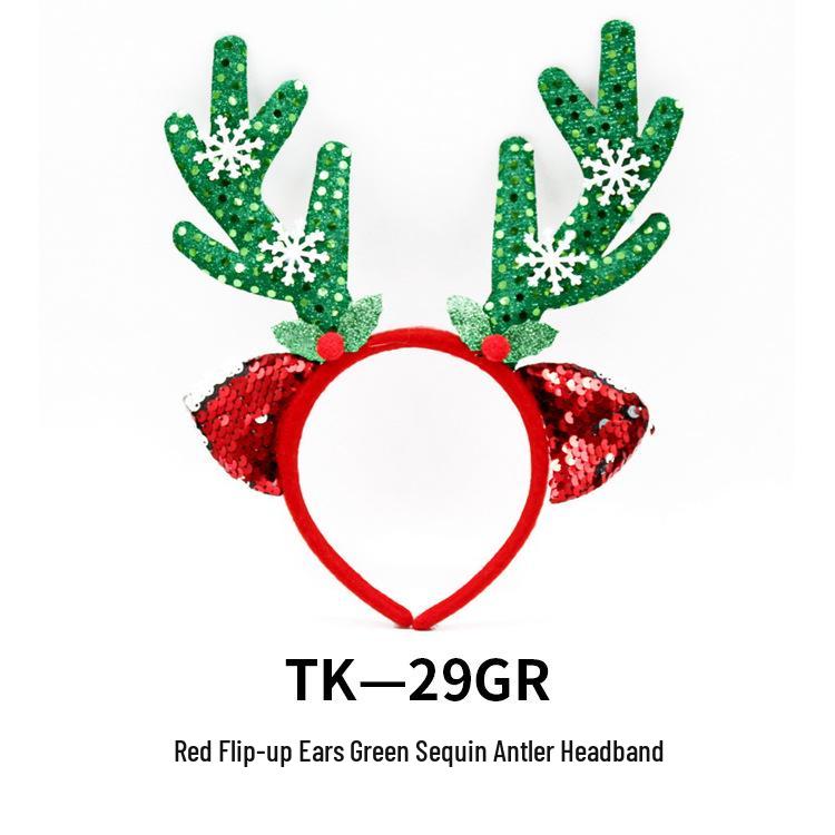 Christmas Tree & Reindeer Antler Sequin Headband for Adults & Kids - Festive Holiday Party Decoration