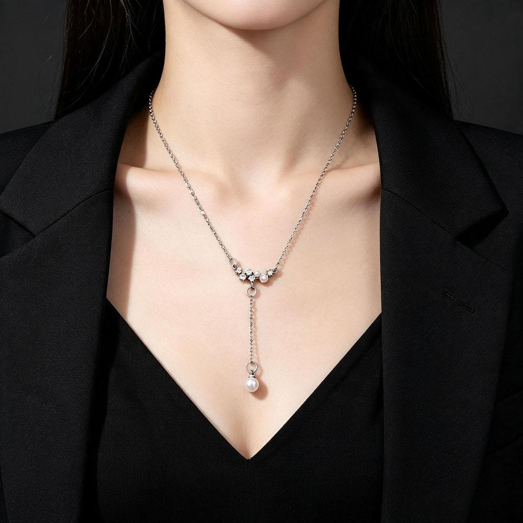 Small Fresh Star River Brilliant Tassel Imitation Pearl Necklace Accessories Women's Small Design Daily Temperament Versatile Pendant