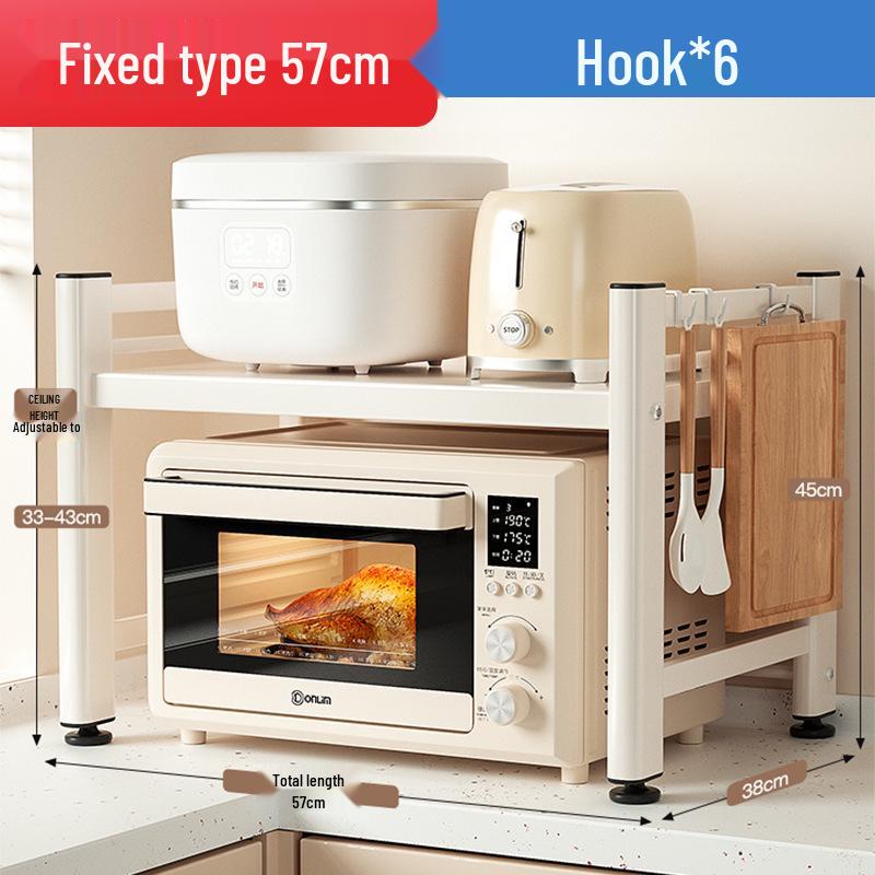 Two-Layer Telescopic Carbon Steel Microwave Oven Rack for Countertop Storage