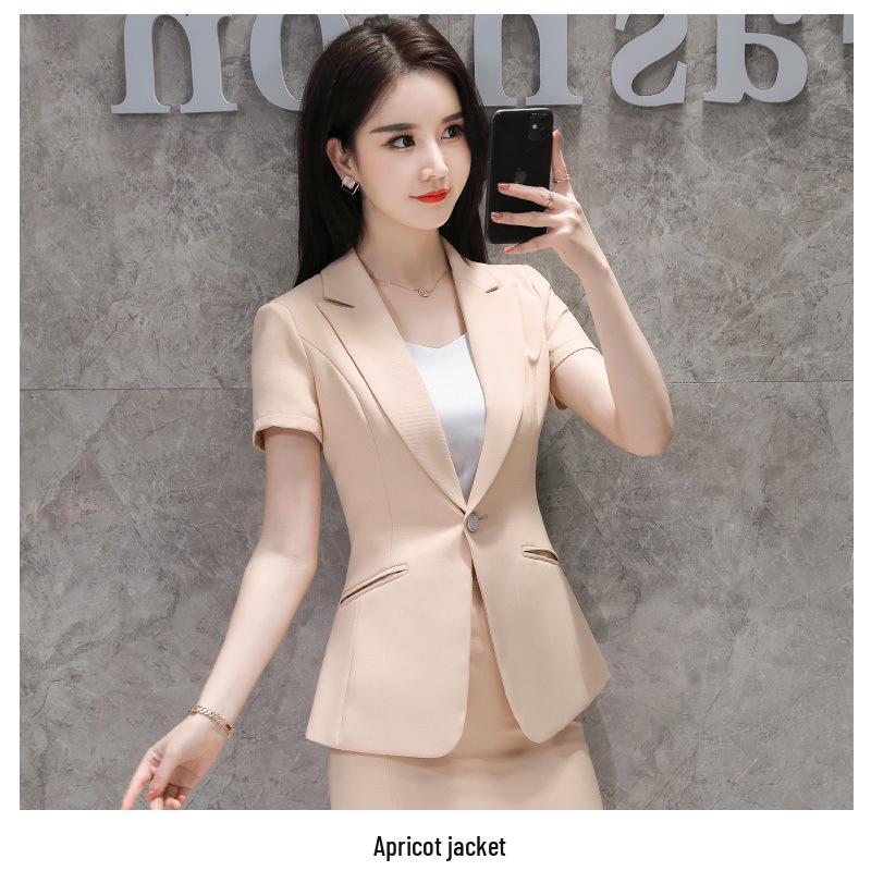 Women s Summer Professional Suit Set: Fashionable Blazer & Skirt, Short-Sleeve Workwear, Elegant & Formal Business Attire 4XL