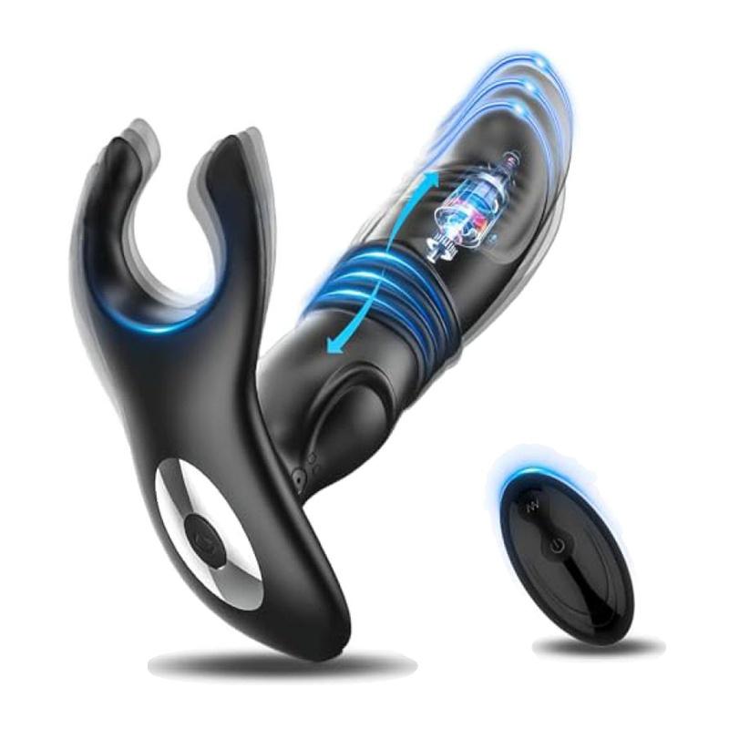 Multifunctional Anal Butt Plug Vibrator Telescopic Thrusting Design Dual Motor Vibration Scrotum Clamp Function Waterproof