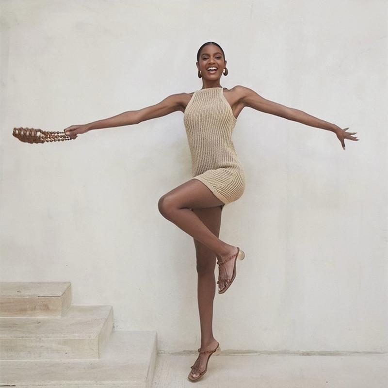 

Новое лето, пляжное бикини, сексуальное вязаное тонкое платье с полыми слингами, повседневное женское платье для купания, Q1255 One size львиный