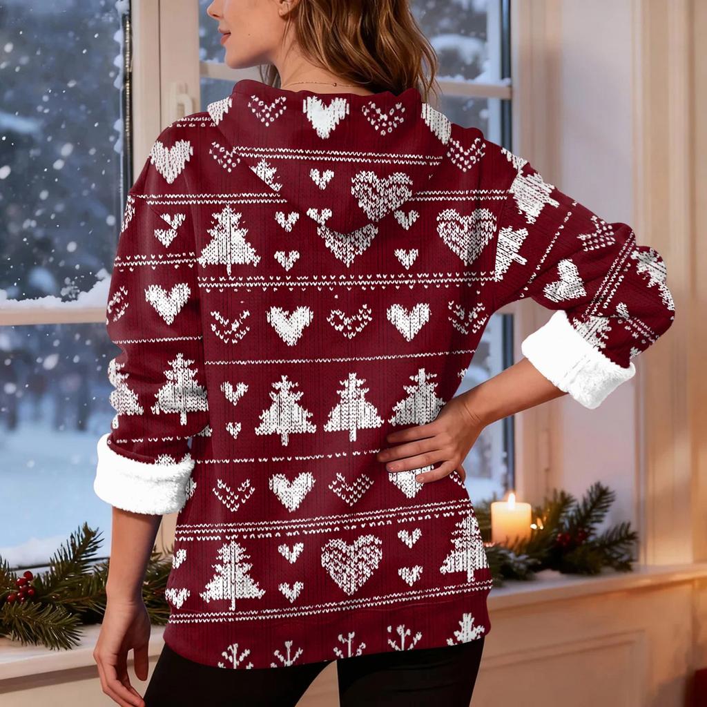 Γυναικεία μόδα casual μακρυμάνικη χριστουγεννιάτικη φούτερ με κουκούλα