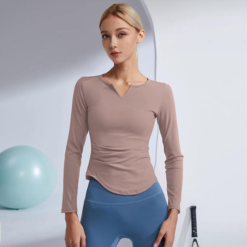 

Спортивные топы женские с V-образным вырезом эластичные быстросохнущие одежда для йоги тренировочная одежда с длинным рукавом облегающая одежда для фитнеса XL розовый