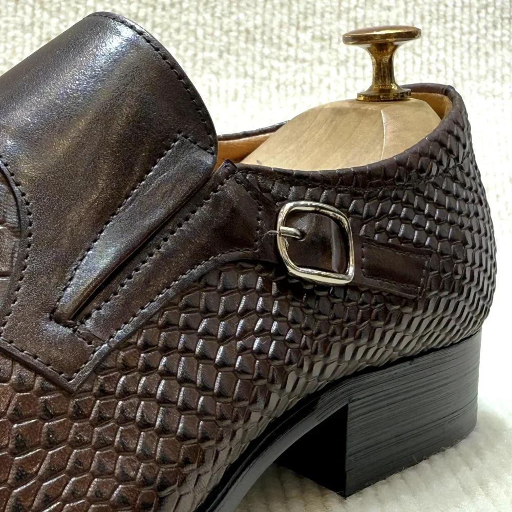 Fashion Men's Luxury Italian Leather Oxford Shoes Plaid Print Lace-Up Formal Black/Brown Office Wedding Fashionable New Arrival