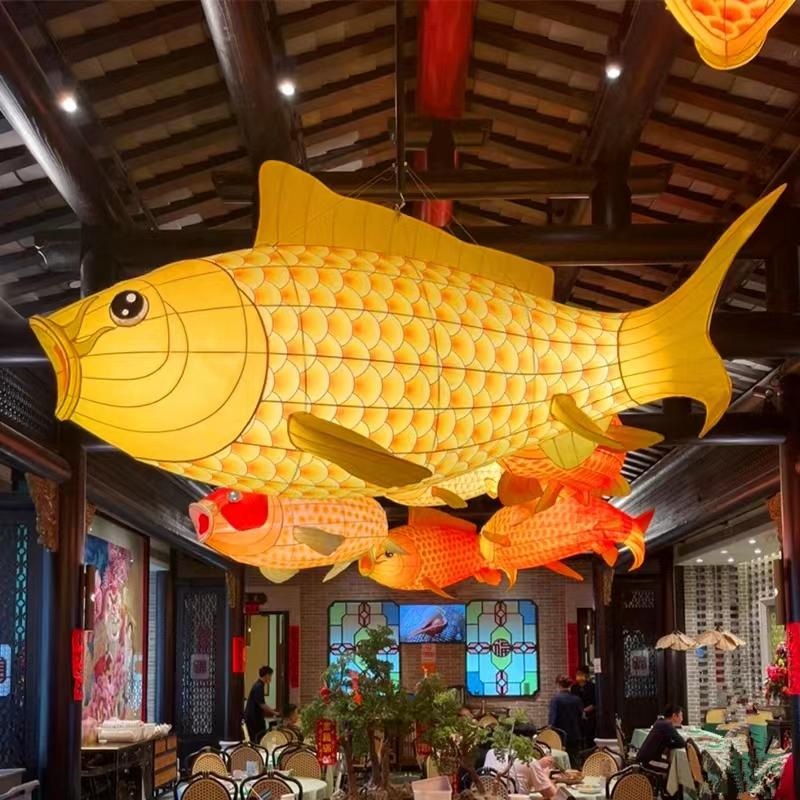 Luminous Fish-Shaped Waterproof Lanterns for Restaurants with Colored Flower Chandelier Lights