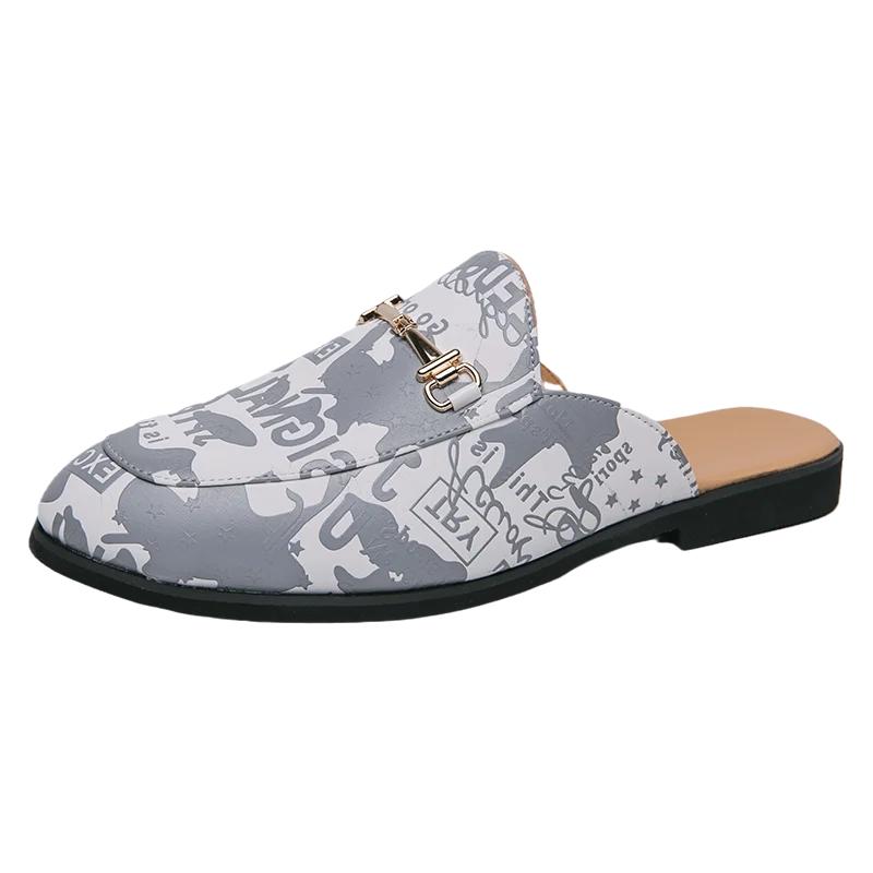 Men Shoes Black Men Half Slippers High Quality Men Leather Casual Shoes Loafers Flip Flops Lightweight Flats Sandals Masculino