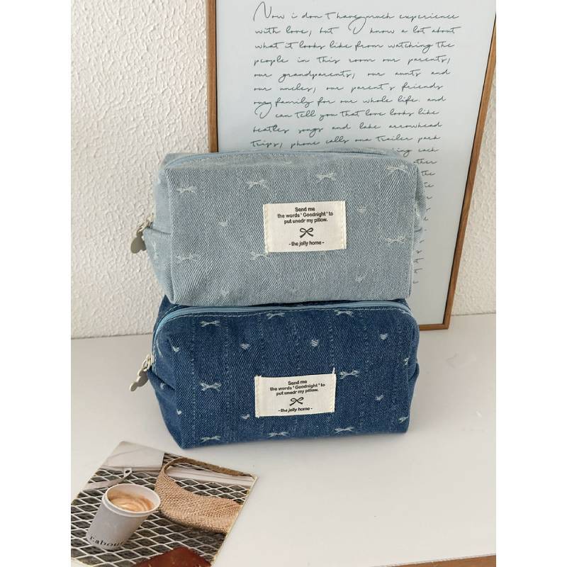 Sac de Rangement en Jean d'Inspiration Coréenne avec Détail Nœud et Passepoil pour Sorties Décontractées pour Femmes