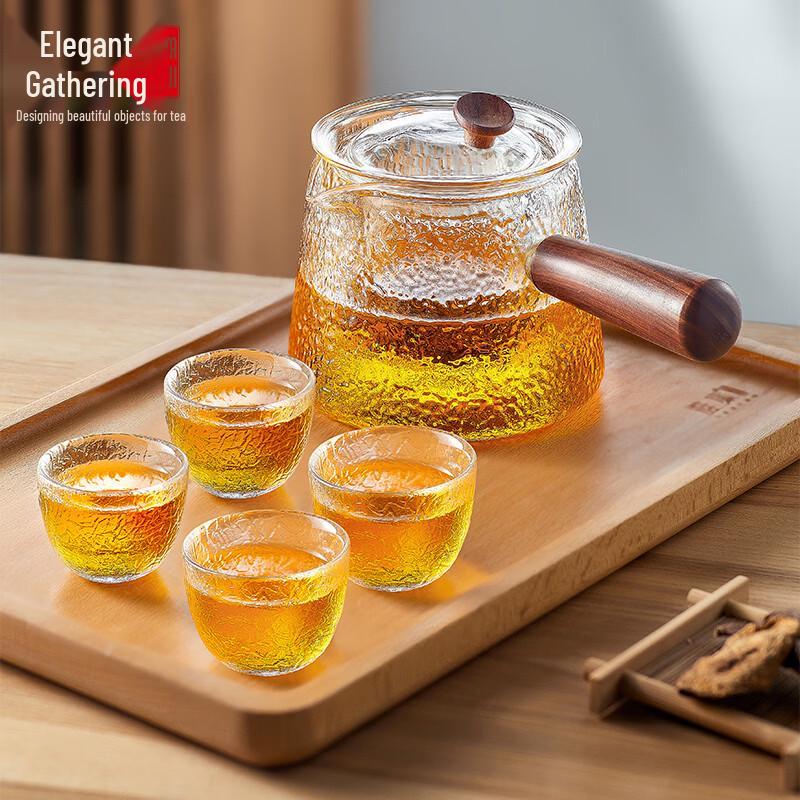 Yaji 600ml Heat-Resistant Hammered Glass Teapot Set