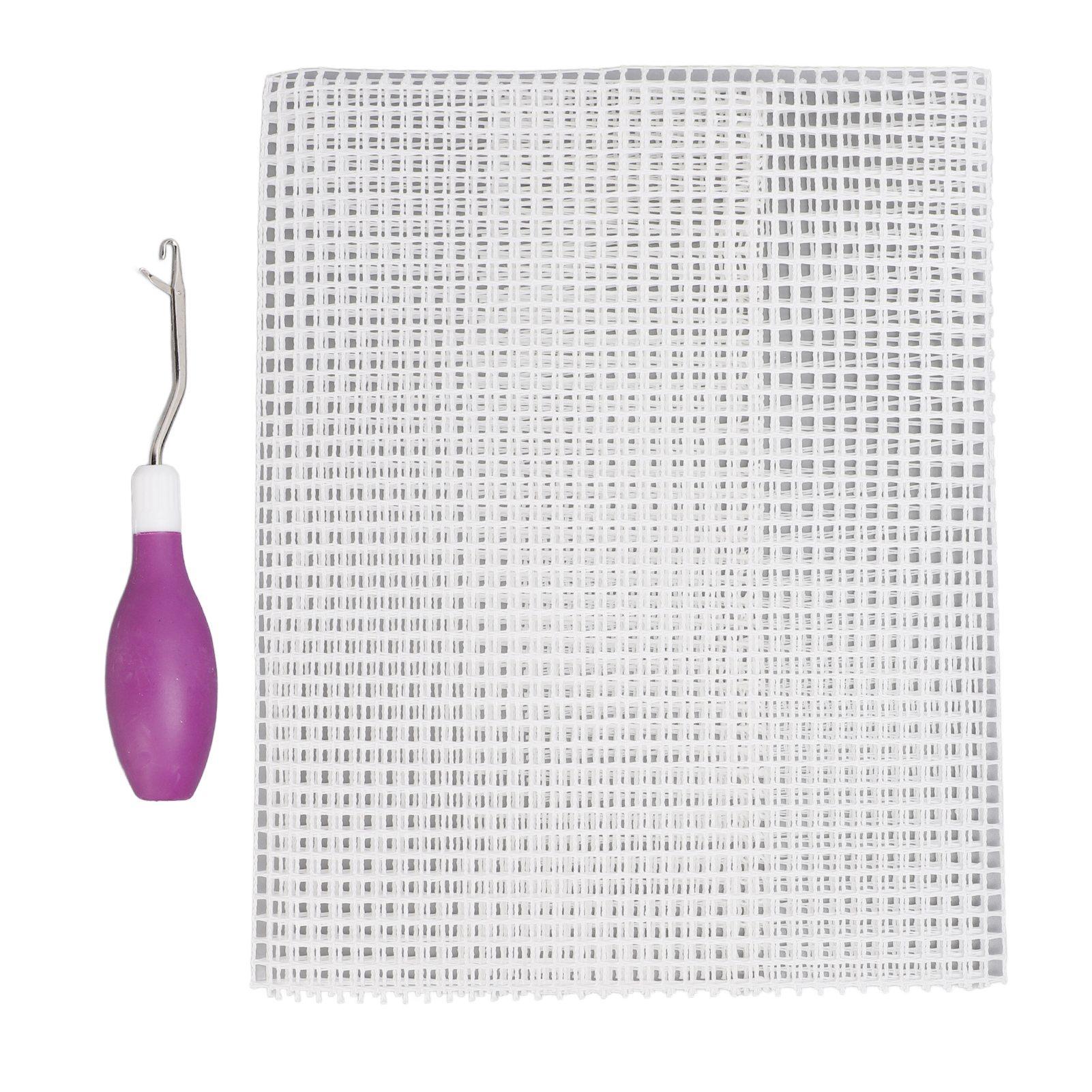 

Инструмент для крючка-защелки и набор сеток для крючков для ковров, резиновая ручка, изогнутый крючок-защелка, игла для вязания крючком, сетка 50x50 см фиолетовый