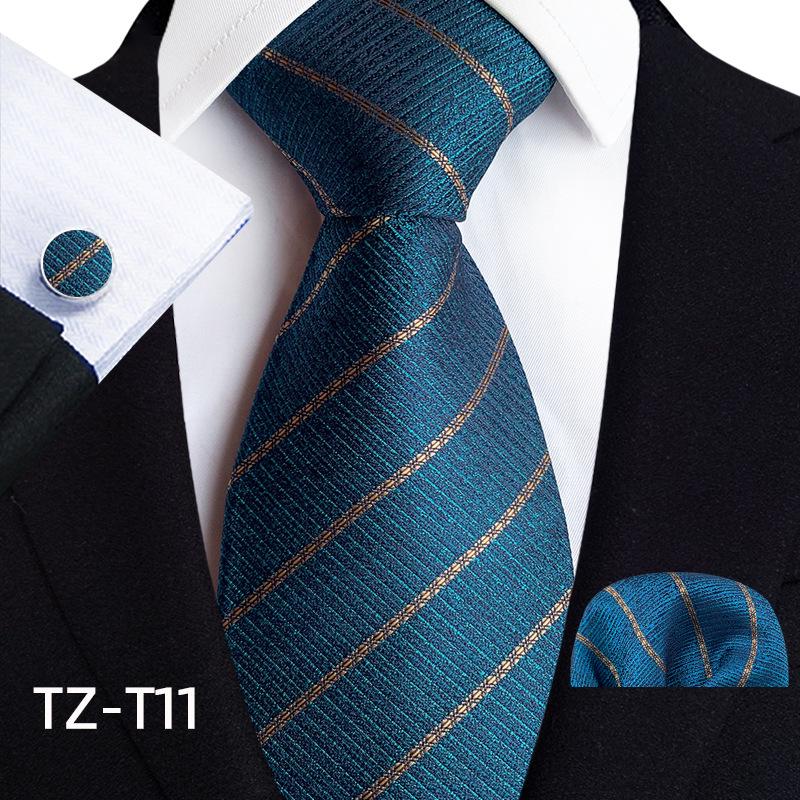 2025 Men's Retro Stripe Solid Tie, Pocket Square & Cufflinks Set
