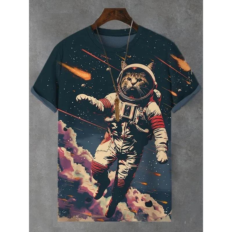 Men's Animal Funny Cat Printed T Shirt Short Sleeve Tees Tops 3D Print O-Neck Shirts Party Summer Casual Men's Clothing Shirt