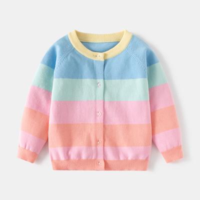 Girls' Rainbow Strip Sweater Spring Children's Sweet Knit Cardigan Sweater