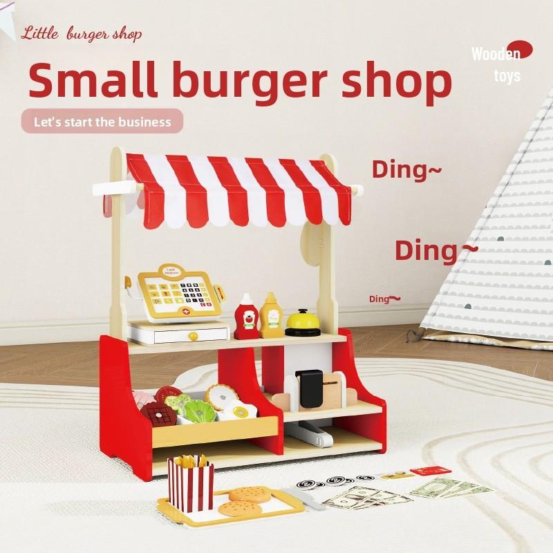 

Burger Little Wooden Shop With Fruit Vegetables Cash Register For Play Creative