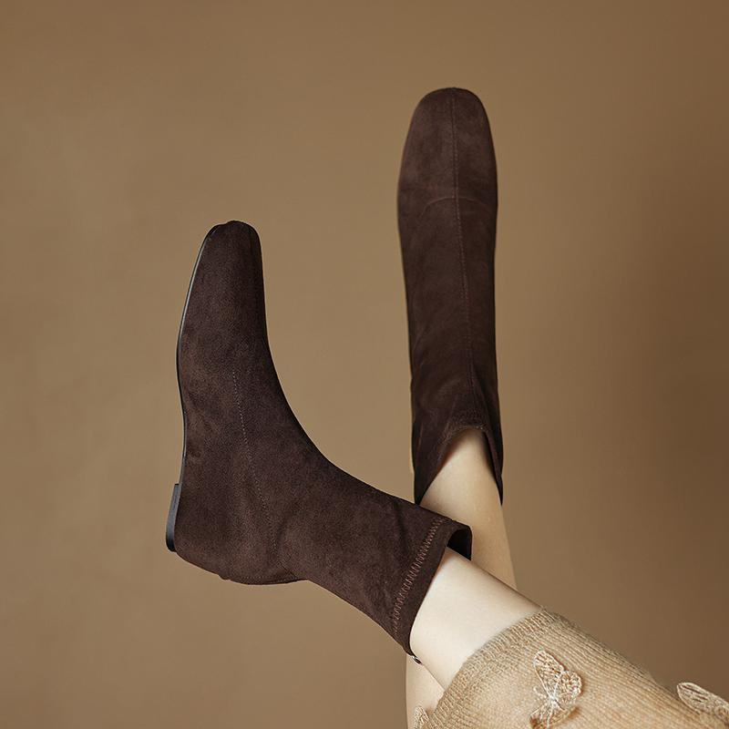 Krazing Pot Flock Autumn Winter Shoes Retro Fashion Wedges Heels Size 43 Zipper Square Toe Keep Warm Ankle Boots