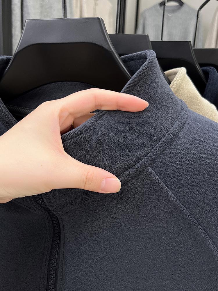 - "Warm Wool Sherpa Fleece Half-Zip Sweatshirt with Stand Collar - Double-Sided Velvet for Autumn/Winter"