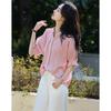 Demana Women's Elegant Stand Collar Striped Pleated Summer Blouse