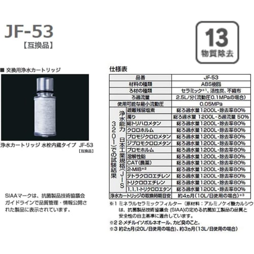 Replacement Water Purification Cartridges for JF-53 (Built-in Cartridges) JF-53-T Water Purifiers, Standard Type, Compatible with JF-53-C (Removes 17