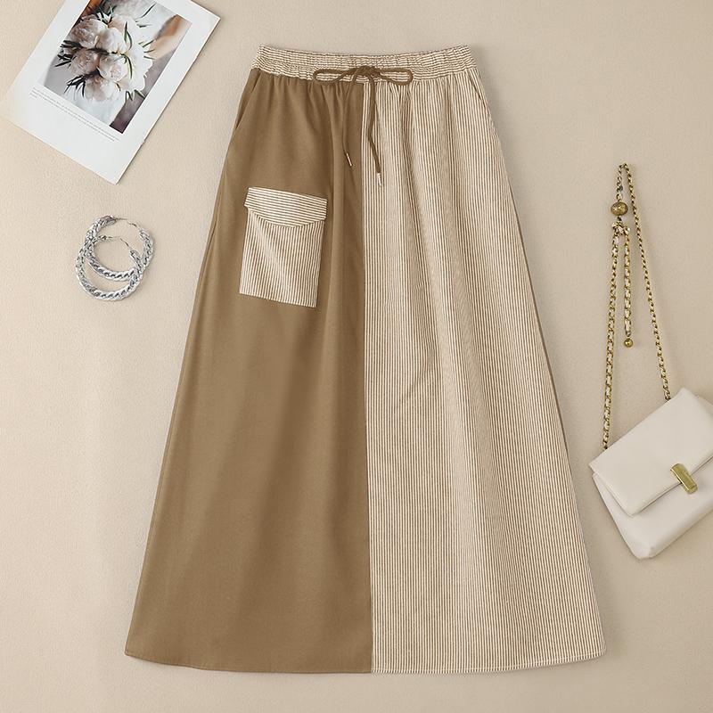 

ZANZEA Women Casual Elastic Waist Loose Stripe Patchwork Skirts 5XL хакі
