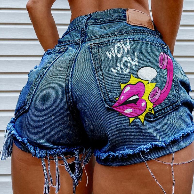 2592 Style Denim Shorts Mid Waist Ripped Casual Jean Streetwear S-4XL