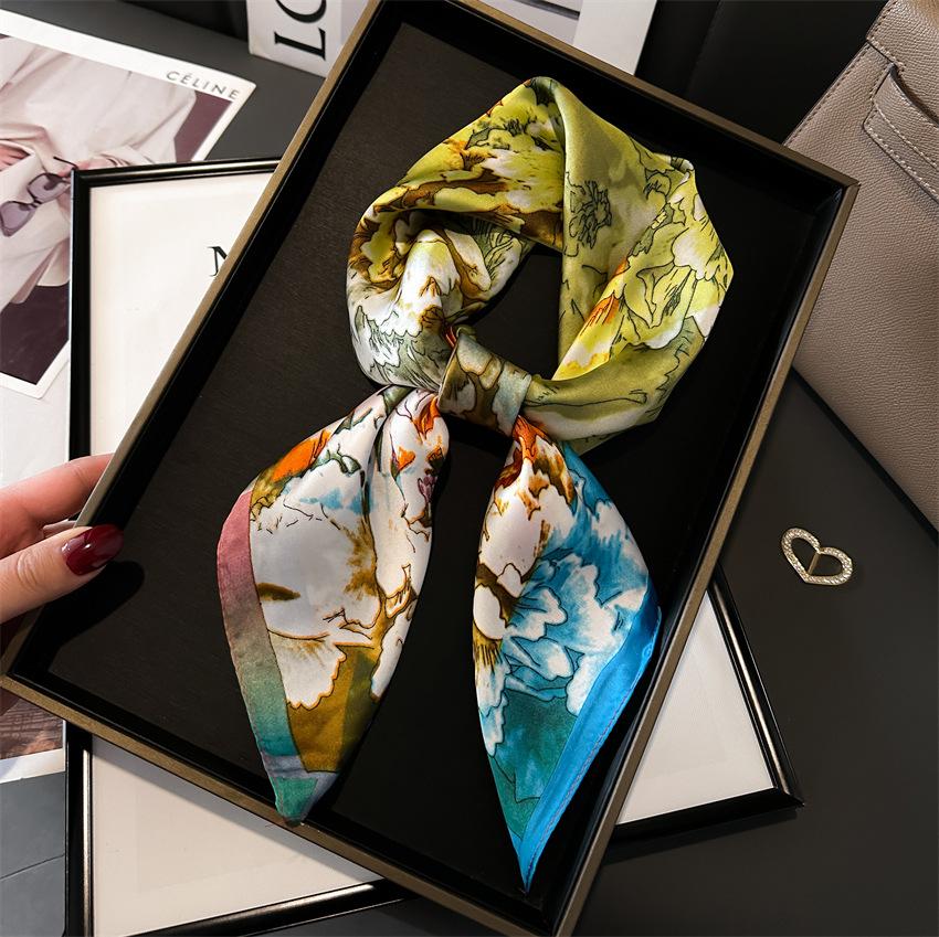 Silk Scarf Women Print Hair Neck Square Scarves Office Ladies Shawl Bandanna 70X70cm Muslim Hijab Handkerchief Muffler Foulard