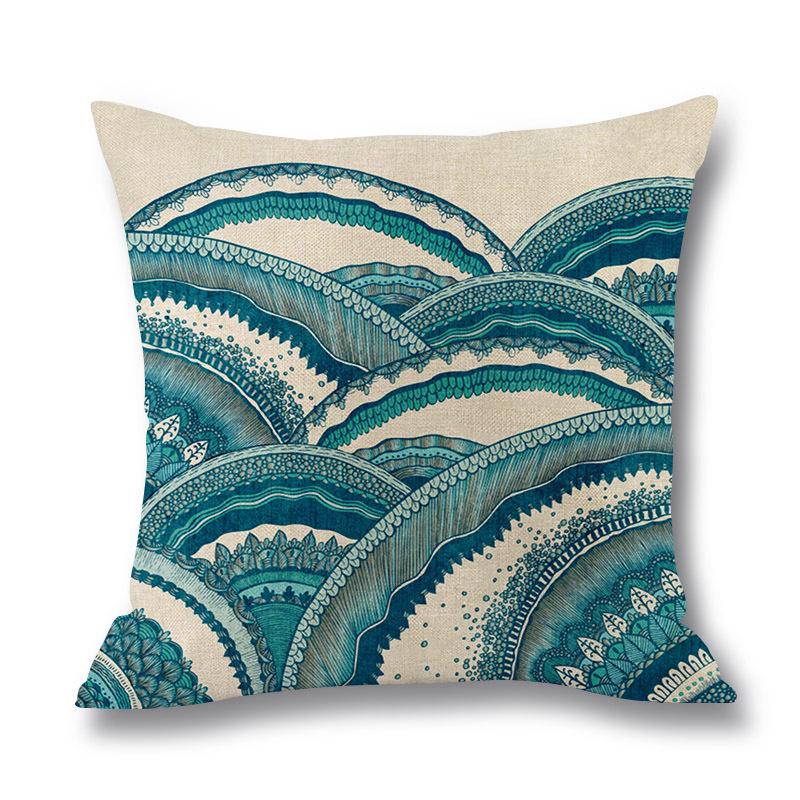 Home Ocean Wave Digital Printed Throw Pillow Linen Cushion Waist Pillow Case