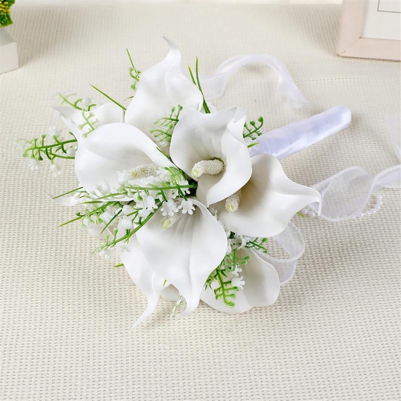 Artificial Silk Flower Bride Handheld Bouquet Wedding Flower Arrangement with Ribbon Design for Ceremony Engagement